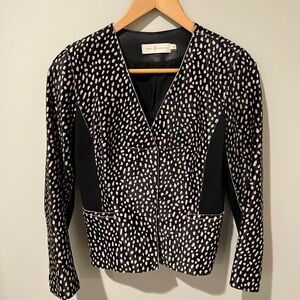 Tory Burch Leather & Calf Hair Black and White Patterned Fur Blazer